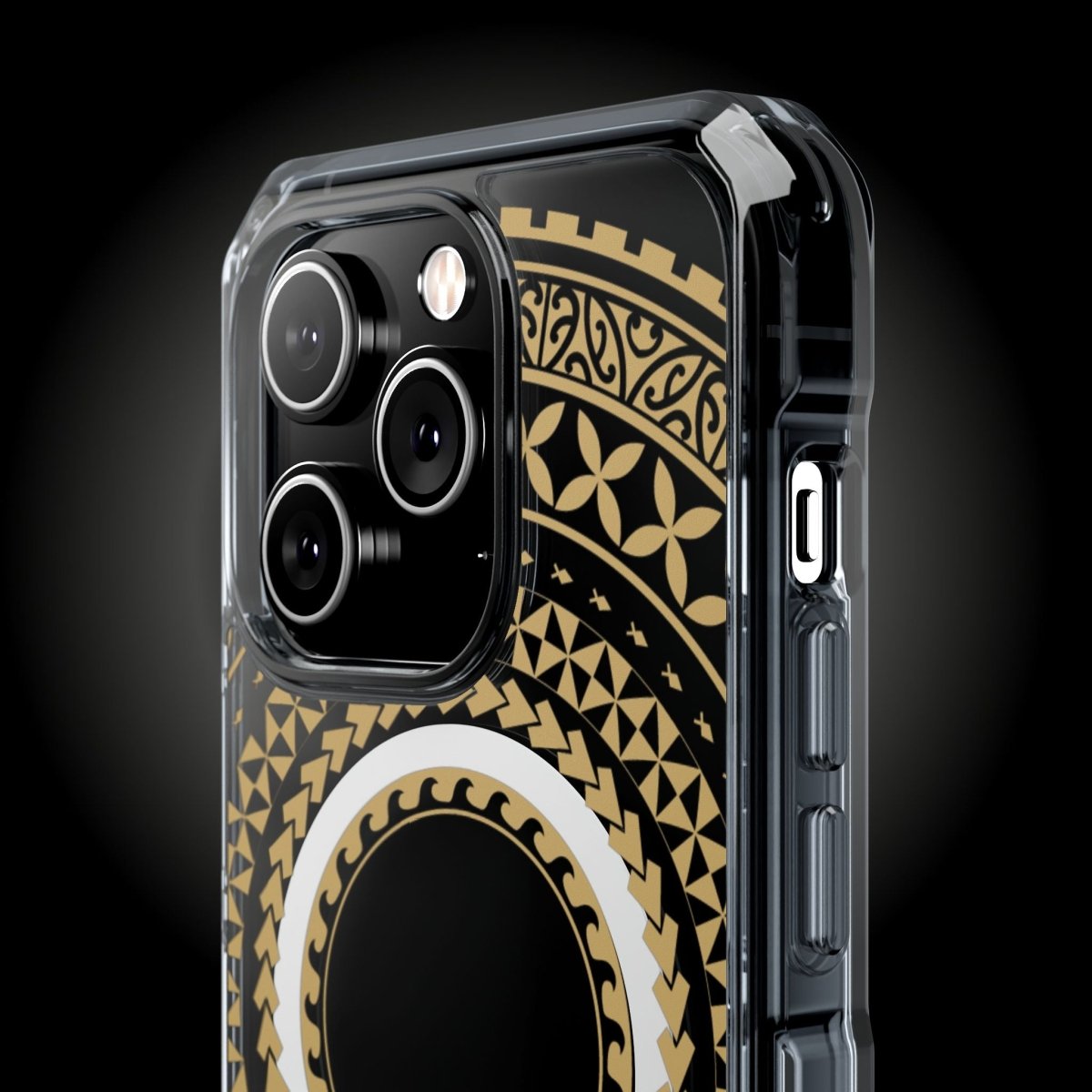 WOYC PasifikaOne MagSafe iPhone clear case in United Gold, showing transparent design with gold accents for iPhone 16.
