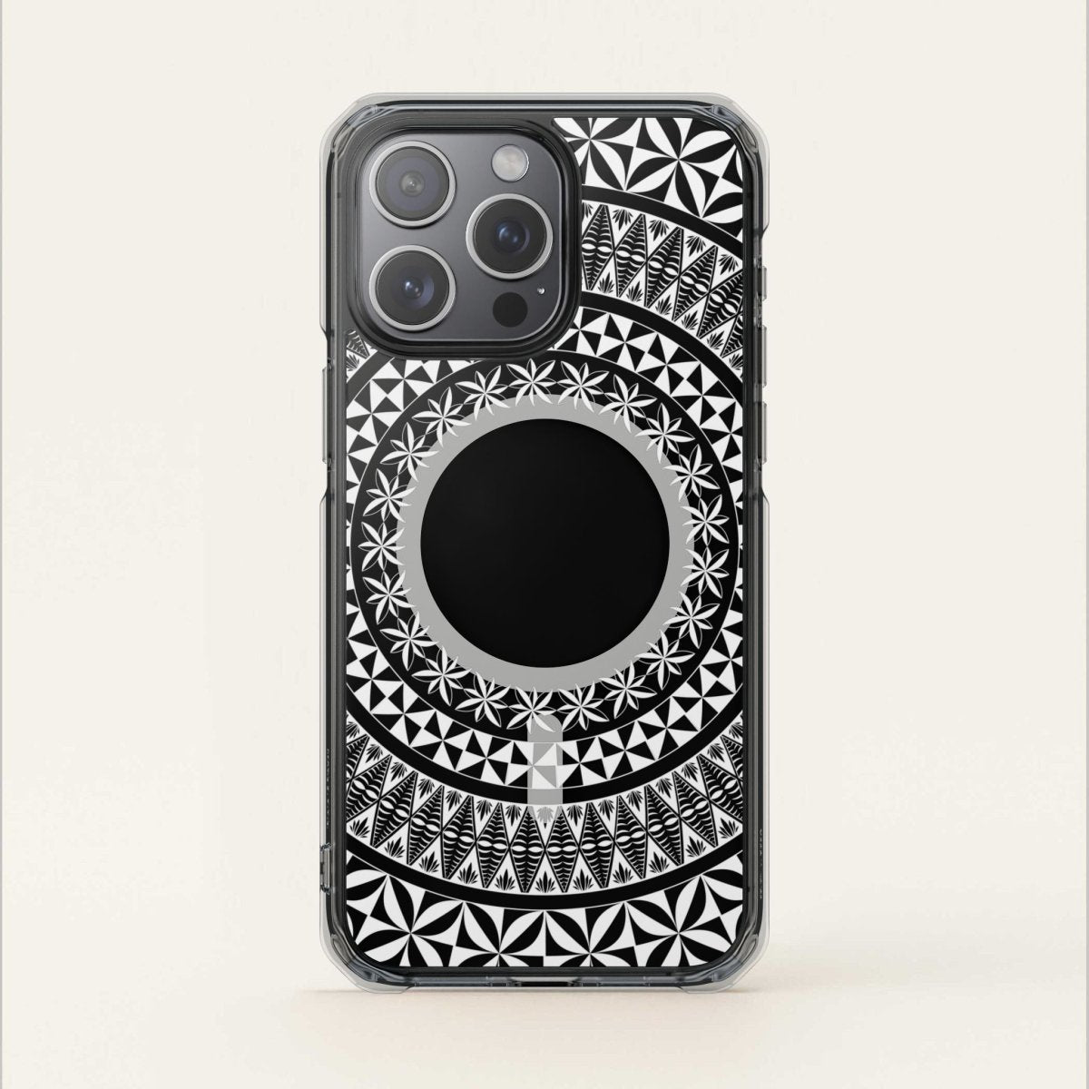 PasifikaOne MagSafe clear phone case for iPhone 16, featuring Tongan design, transparent and protective.