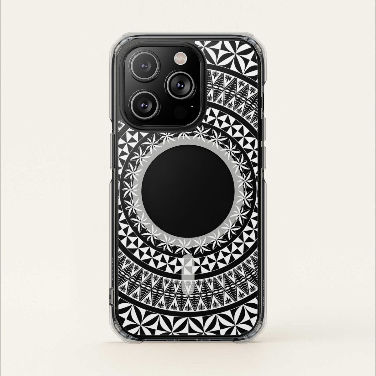 PasifikaOne MagSafe clear case for iPhone 16, featuring Tongan-inspired design, transparent phone protection.