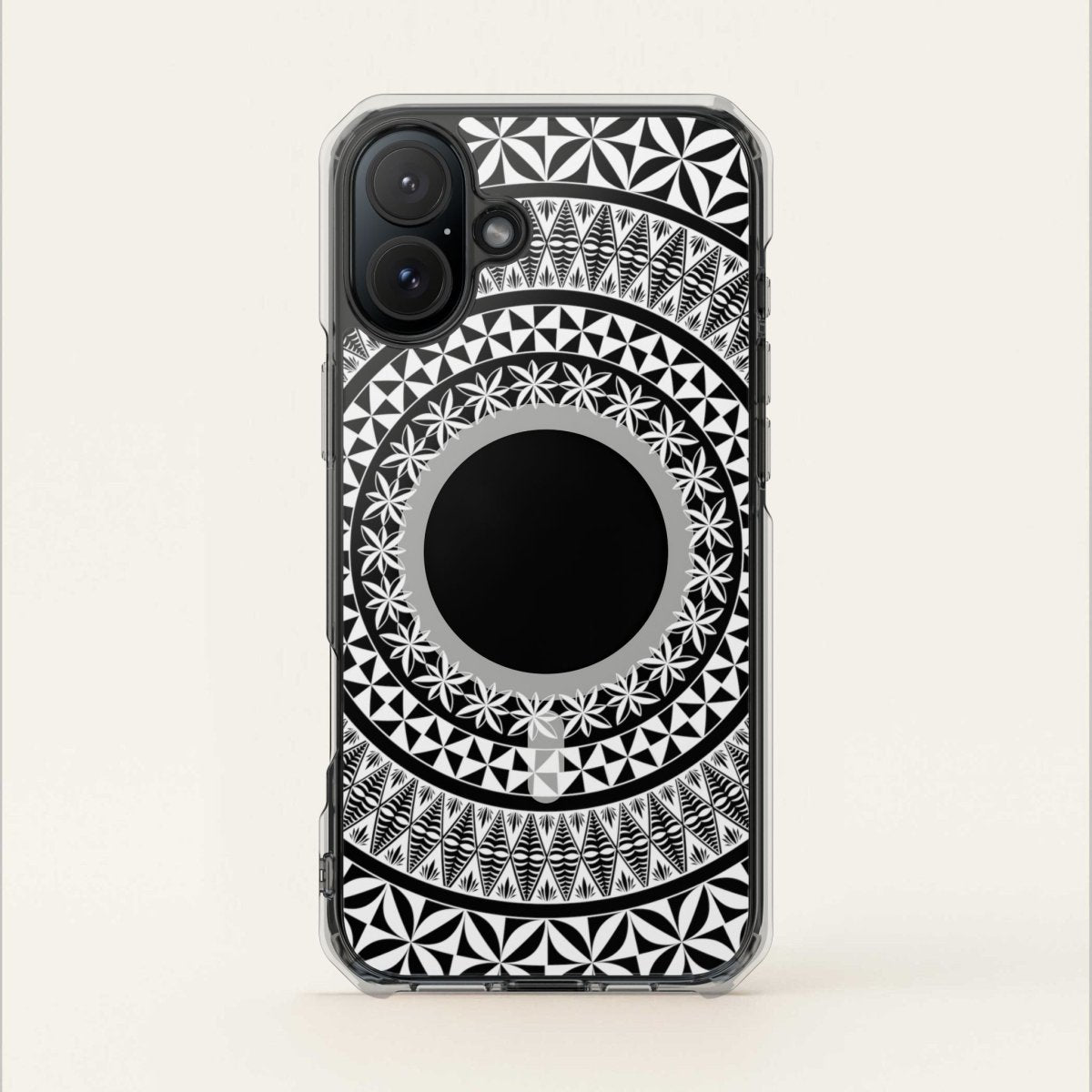 PasifikaOne MagSafe clear case for iPhone 16, featuring Tongan design, transparent protective cover with MagSafe compatibility.