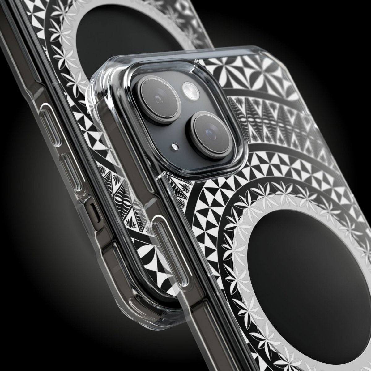 PasifikaOne MagSafe clear phone case for iPhone 16, featuring Tongan design, transparent protective cover.