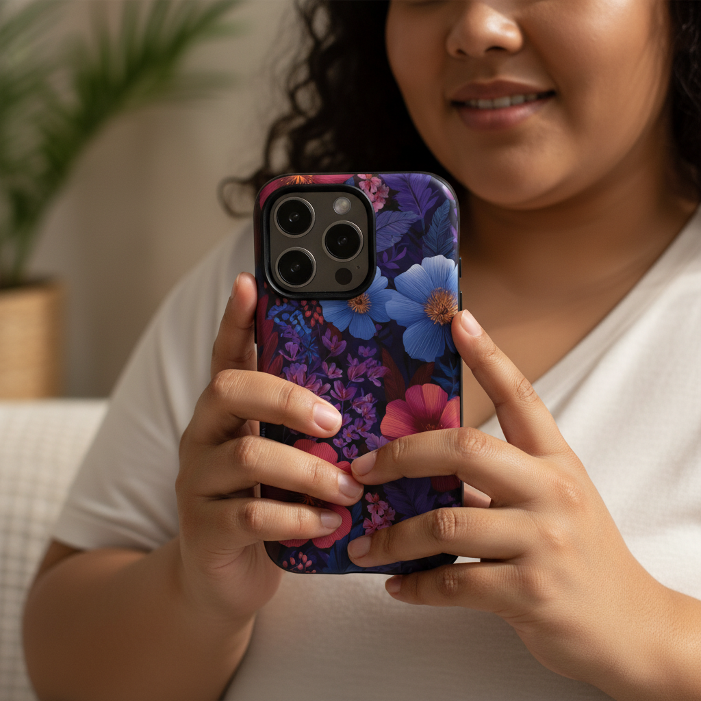 Lavender Tropics tough phone case for iPhone 17, glossy and protective, designed for AU, NZ, and USA markets.