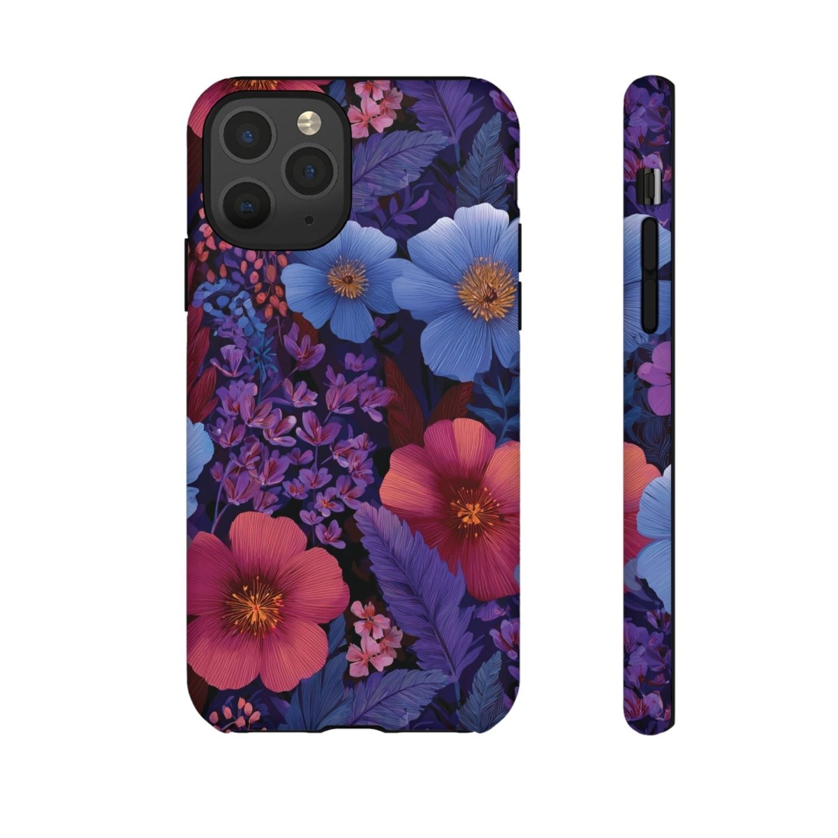 Lavender Tropics iPhone tough phone case for iPhone 17, glossy finish, protective design in lavender and tropical pattern