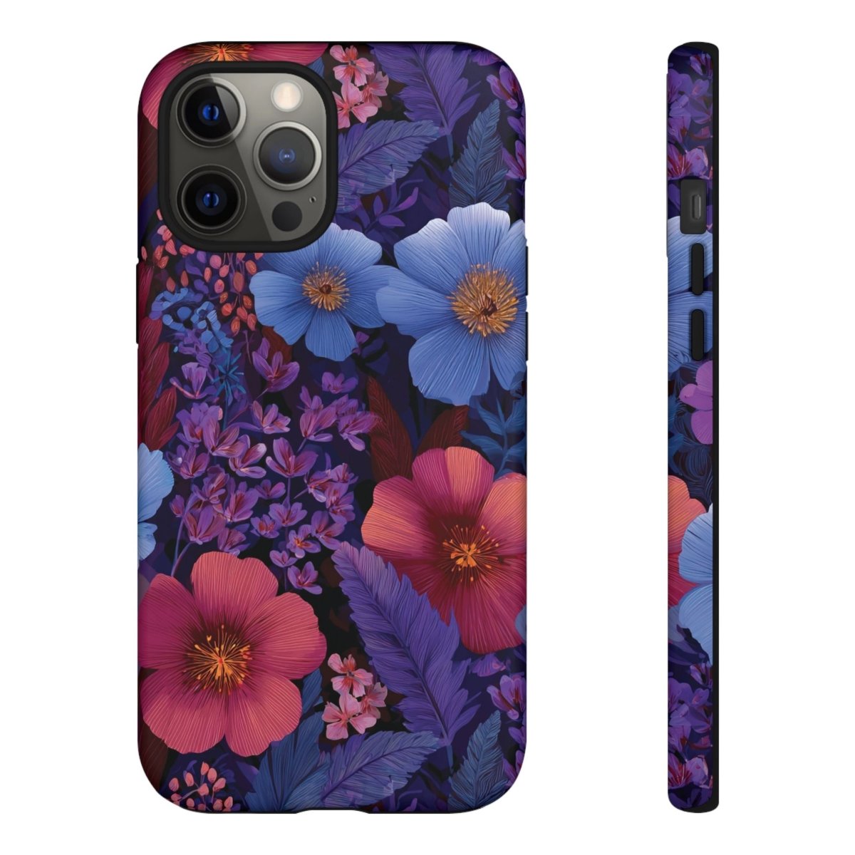 Lavender Tropics tough phone case for iPhone 17, glossy, durable protective cover with tropical design.