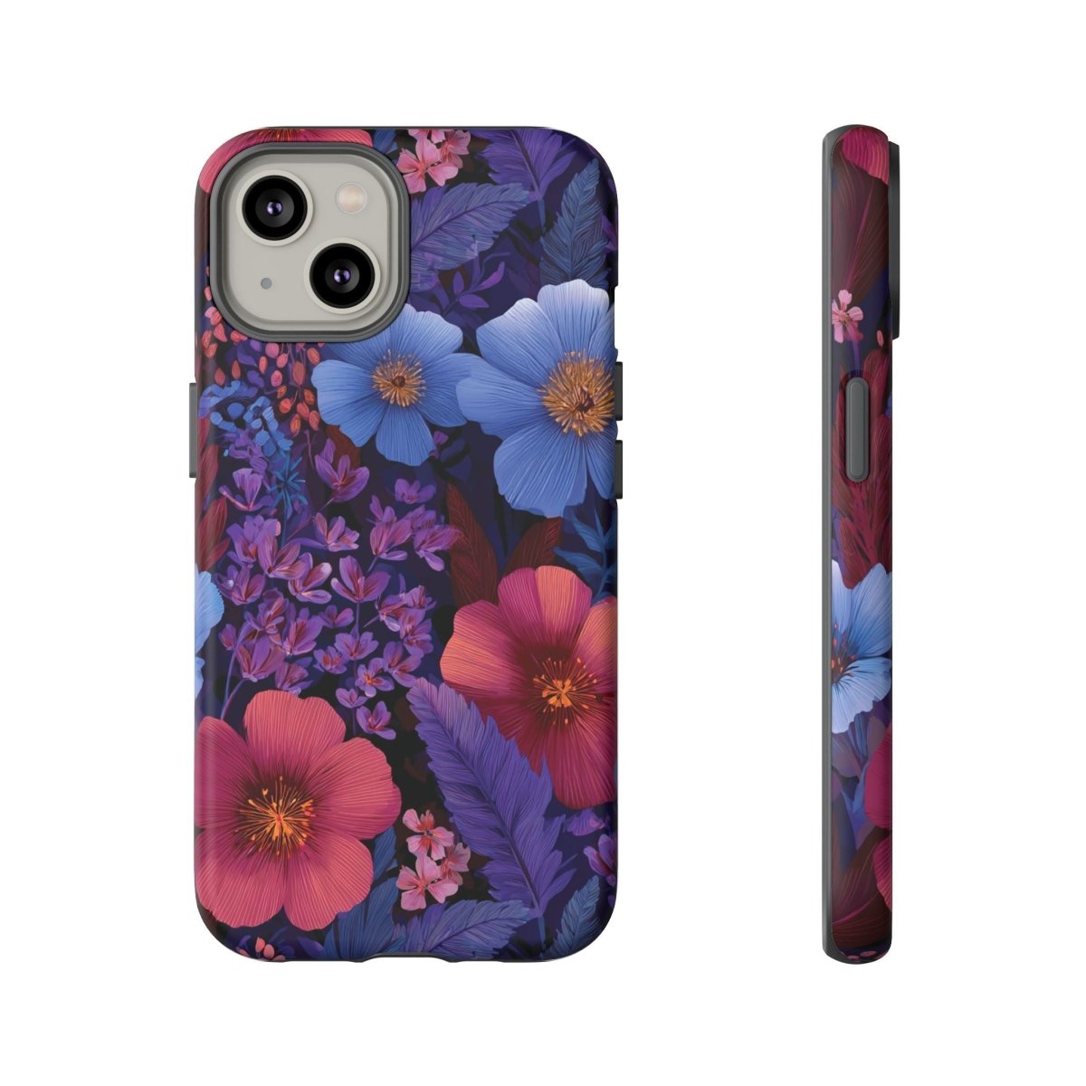 Lavender Tropics iPhone Tough Phone Case, glossy protective case for iPhone 17, featuring tropical design.