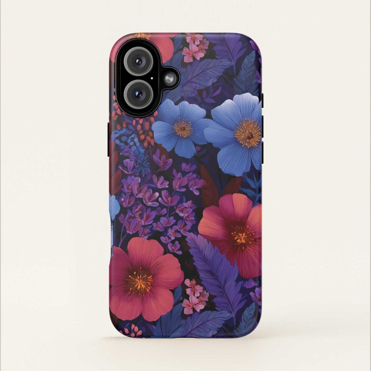 Lavender Tropics tough iPhone case by Printify for iPhone 17, with glossy finish and tropical floral design.