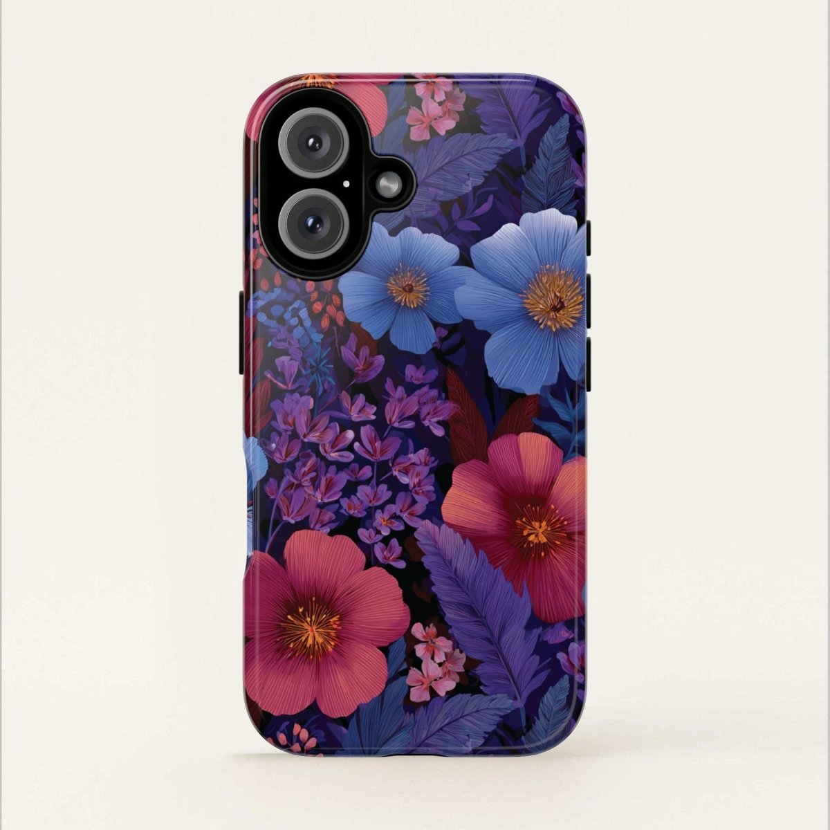 Lavender Tropics iPhone Tough Phone Case by Printify on iPhone 17, glossy finish, protective rugged design, vibrant tropical pattern.