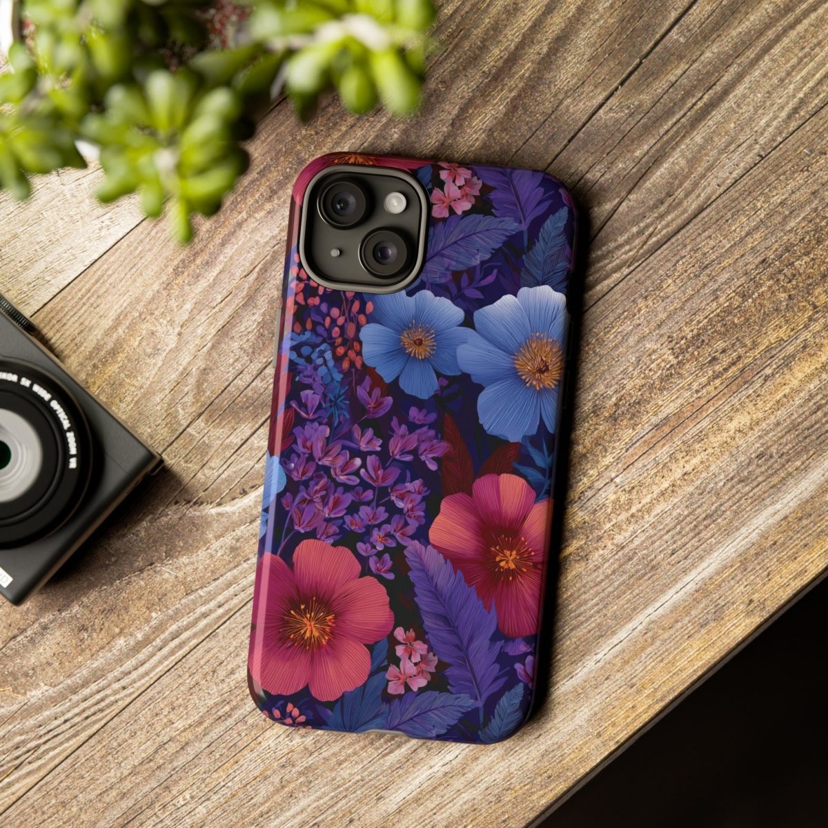 Lavender Tropics iPhone Tough Phone Case by Printify, glossy protective cover for iPhone 17 with vibrant tropical design
