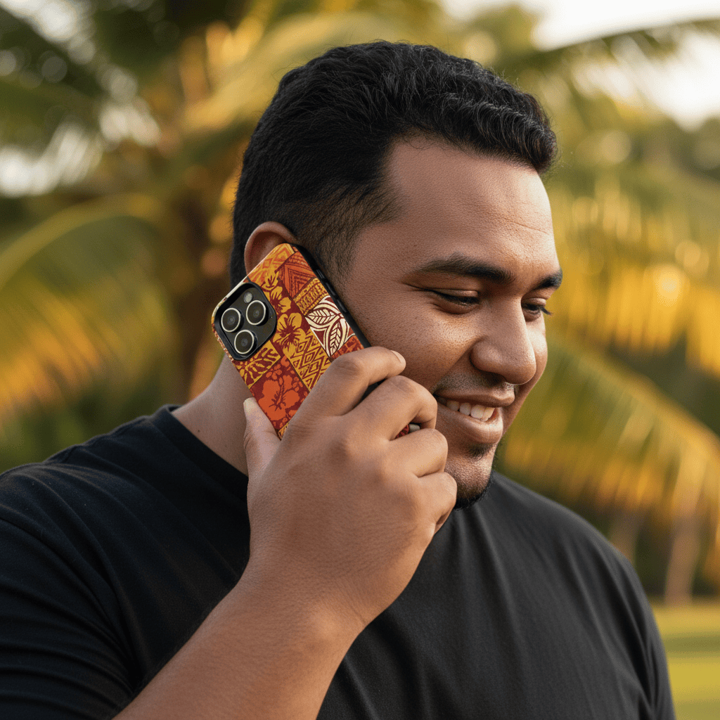 WOYC Tough Phone Case for iPhone 17 featuring Sataoa Sunrise design, glossy finish, durable protective cover for AU, NZ, and USA.