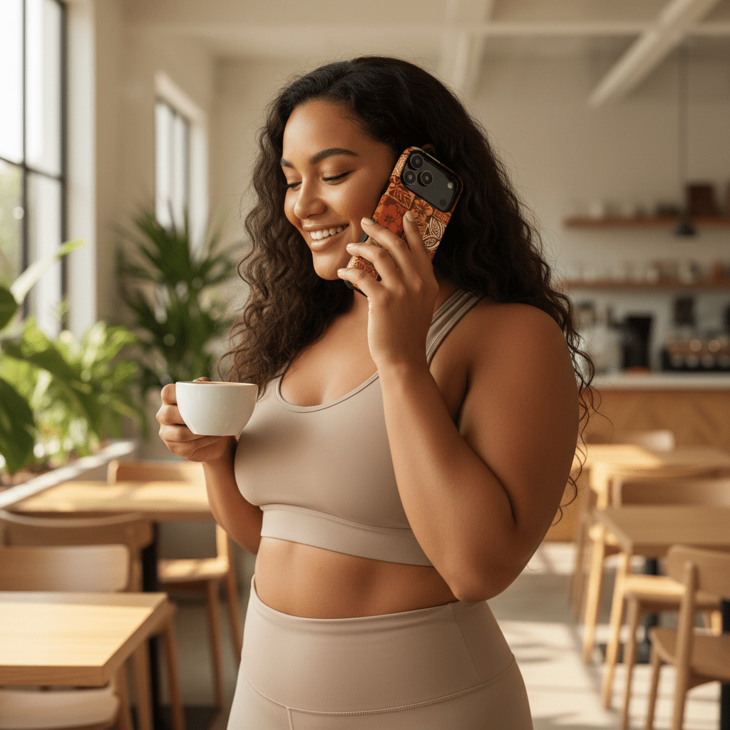 WOYC Tough Phone Case for iPhone 17 with Sataoa Sunrise design, durable glossy protective cover for AU, NZ, and USA markets.