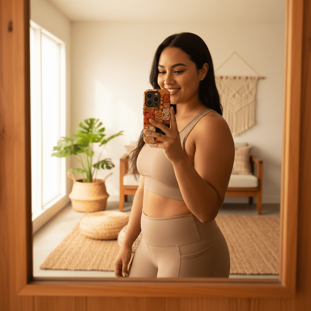 WOYC Tough Phone Case for iPhone 17 featuring Sataoa Sunrise design, glossy finish, durable protection for AU, NZ, and USA models.