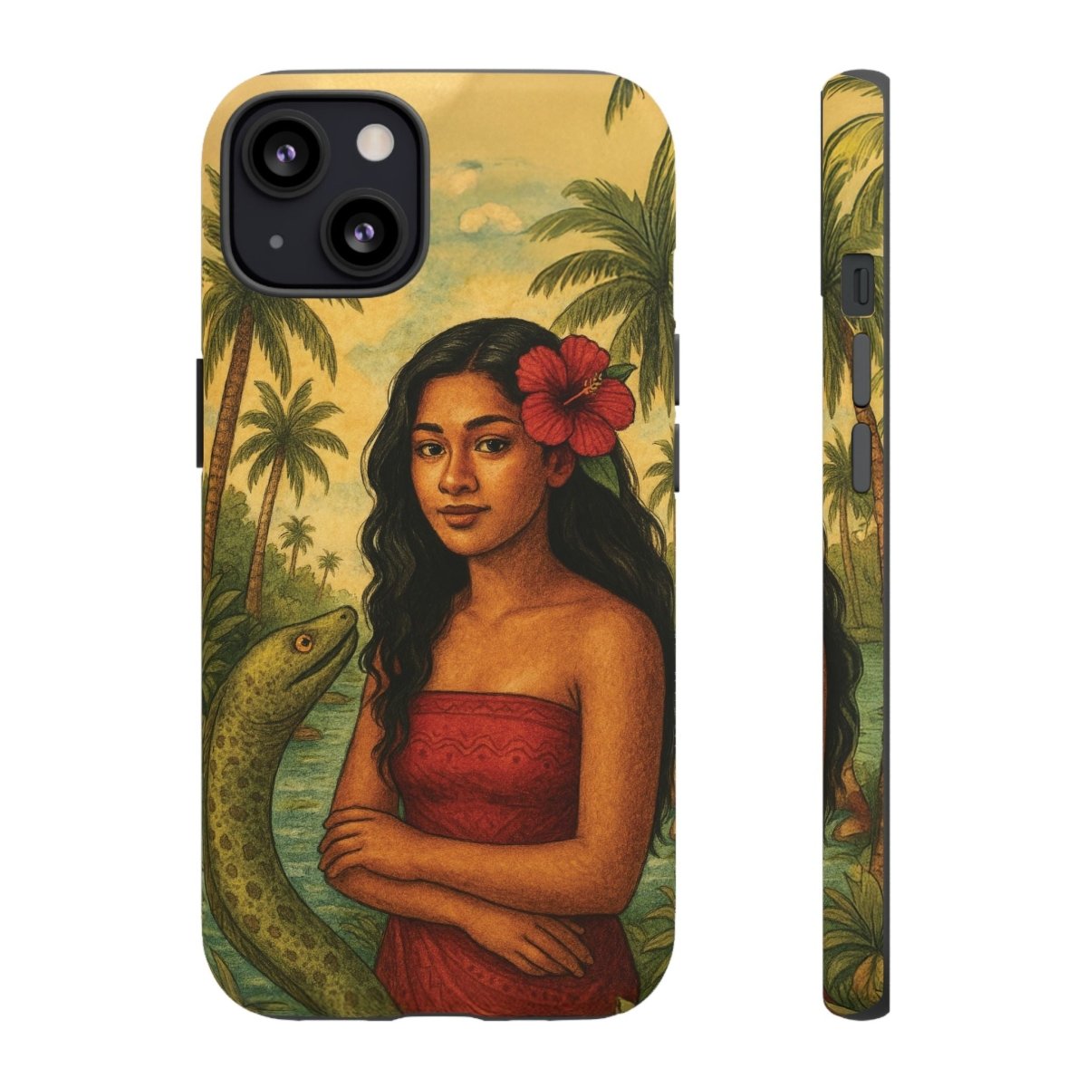 Glossy Tough Phone Case for iPhone 17 featuring Sina & The Eel, offers durable protection in AU, NZ, and USA.