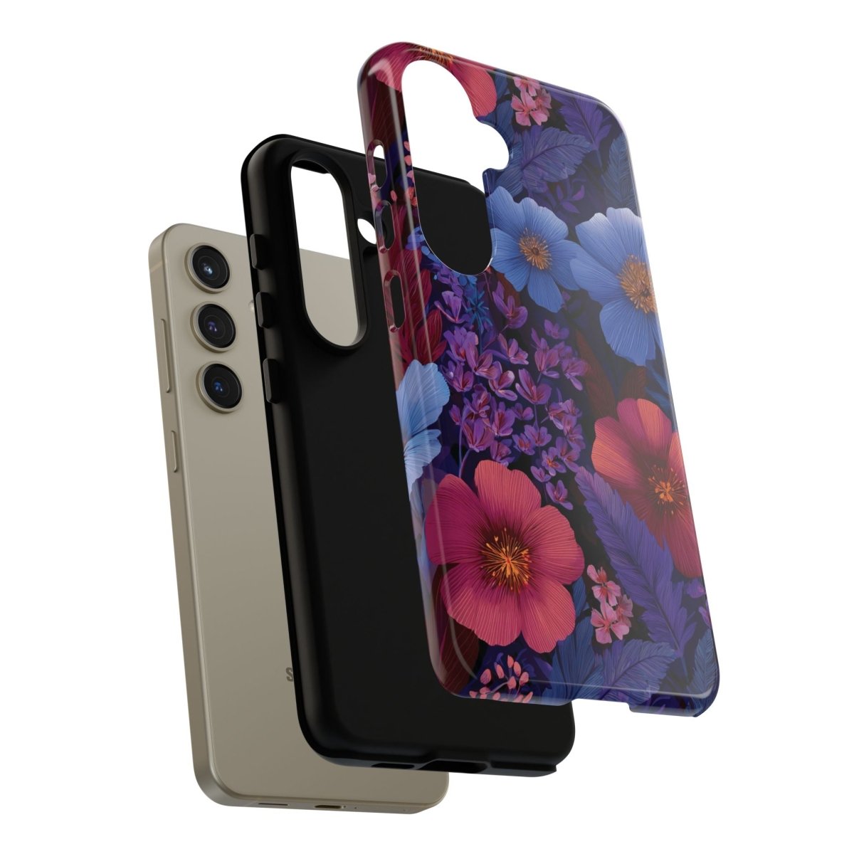 Samsung Galaxy S25 tough phone case by WOYC in Lavender Tropics, glossy finish, designed for durability and style.