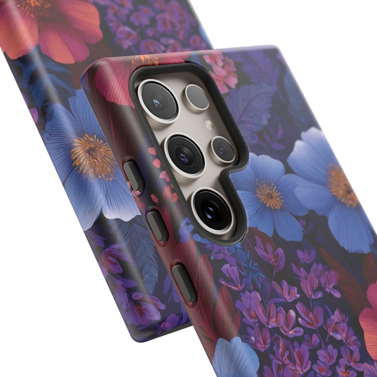 Samsung Galaxy S25 tough phone case by WOYC in Lavender Tropics design, glossy finish, protective and durable.