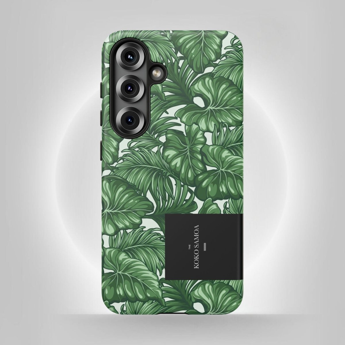 Samsung Galaxy S25 tough phone case by WOYC, glossy Saoluafata Canopy design, durable protective cover for AU, NZ, and USA.